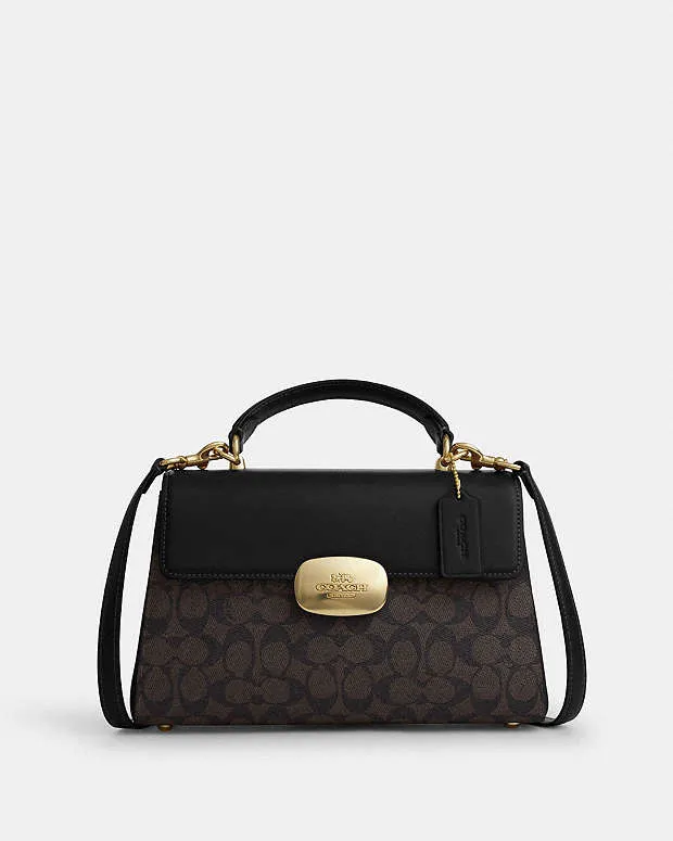 Coach Eliza Top Handle Bag In Signature Canvas Signature Canvas-Gold-Walnut-Black