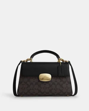 Coach Eliza Top Handle Bag In Signature Canvas Signature Canvas-Gold-Walnut-Black