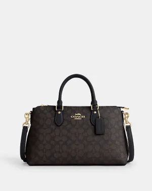 Coach Georgia Satchel Bag In Signature Canvas Signature Canvas-Gold-Walnut-Black