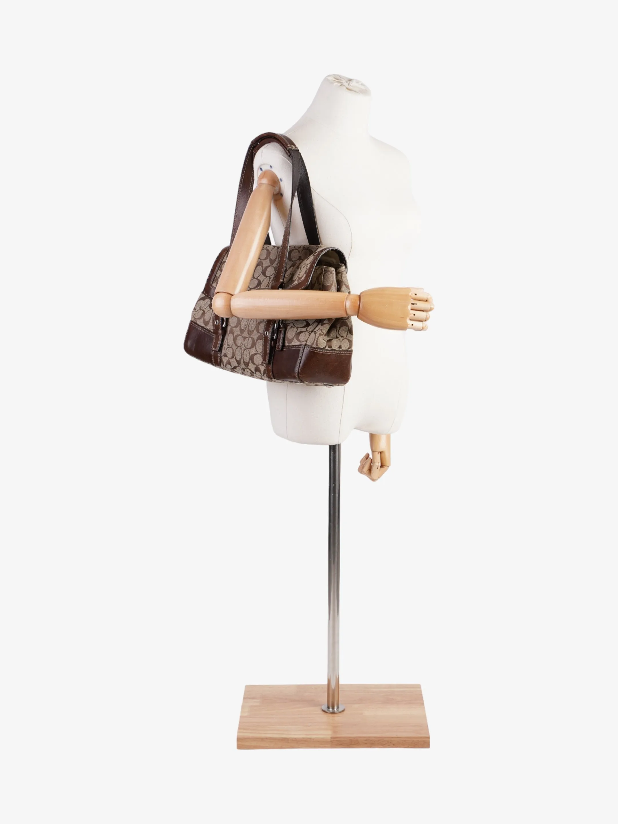 Coach Hampton Flap Satchel Brown Signature Canvas