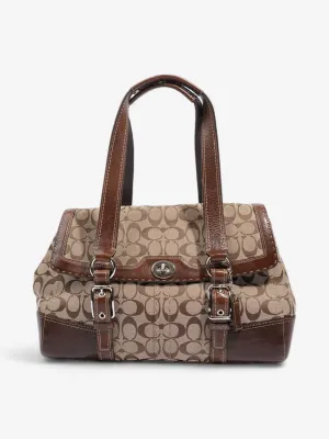 Coach Hampton Flap Satchel Brown Signature Canvas