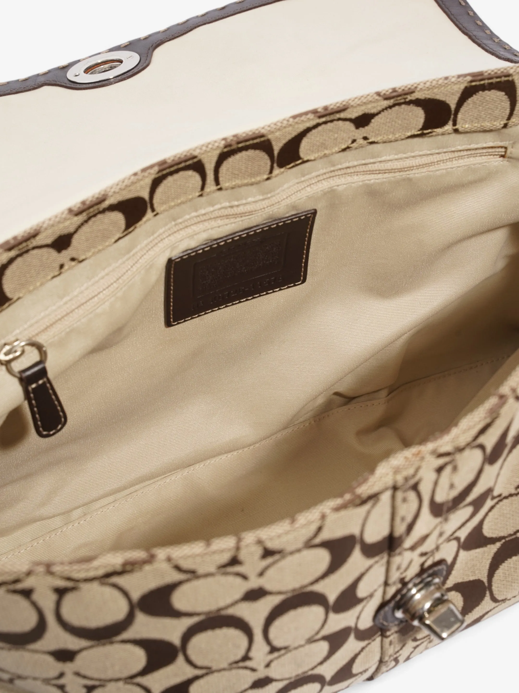 Coach Hampton Flap Satchel Brown Signature Canvas
