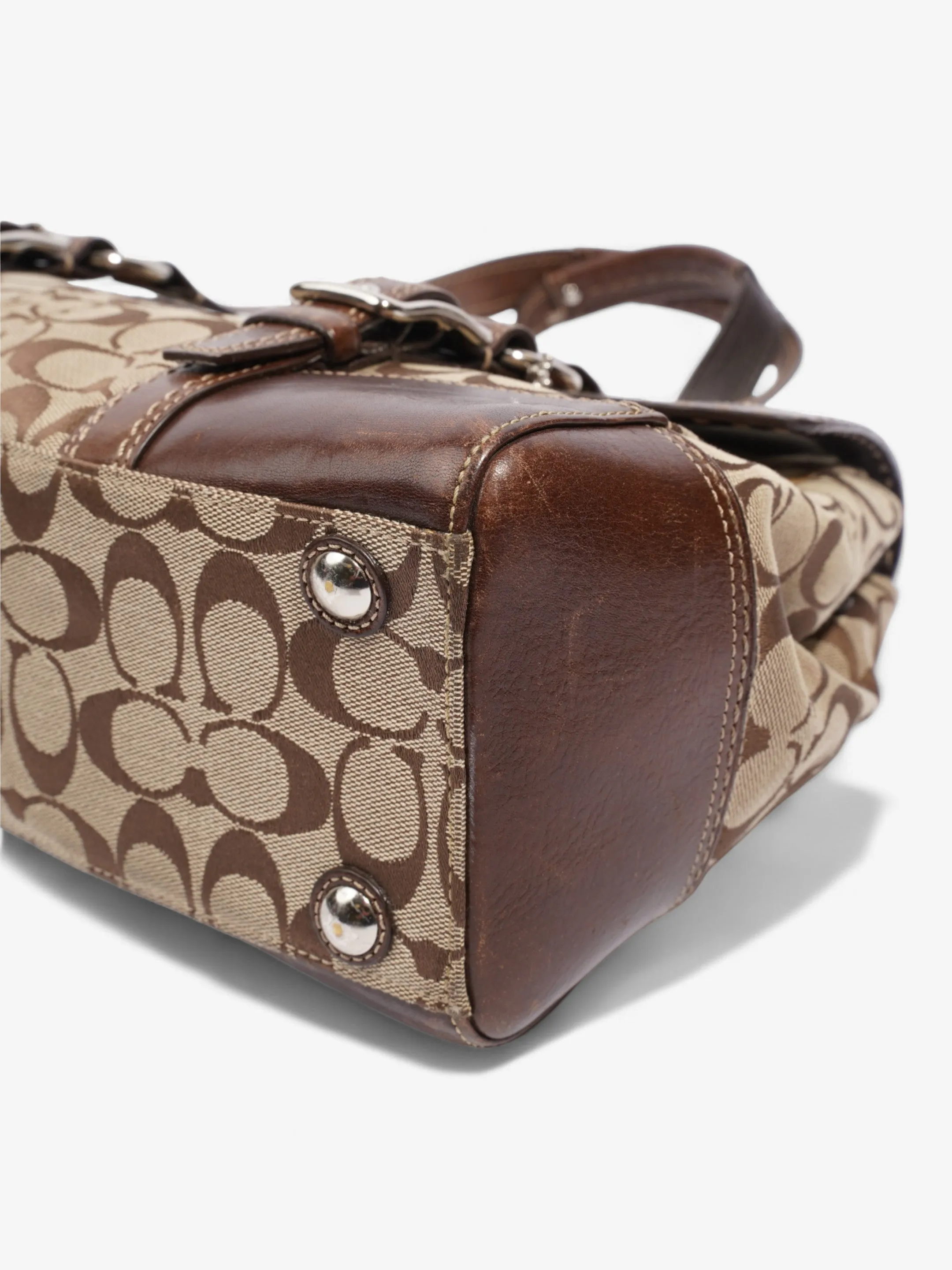 Coach Hampton Flap Satchel Brown Signature Canvas