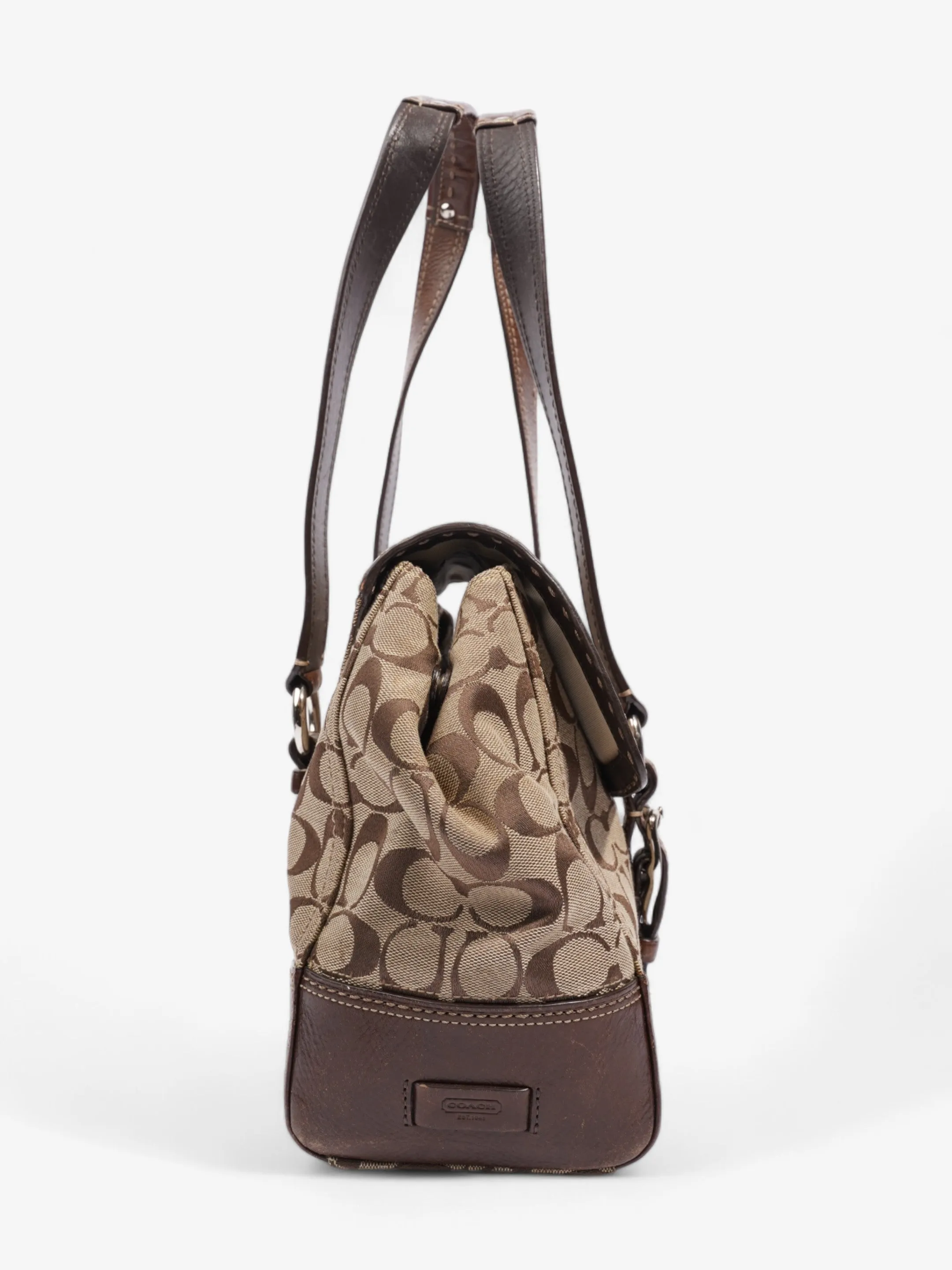 Coach Hampton Flap Satchel Brown Signature Canvas