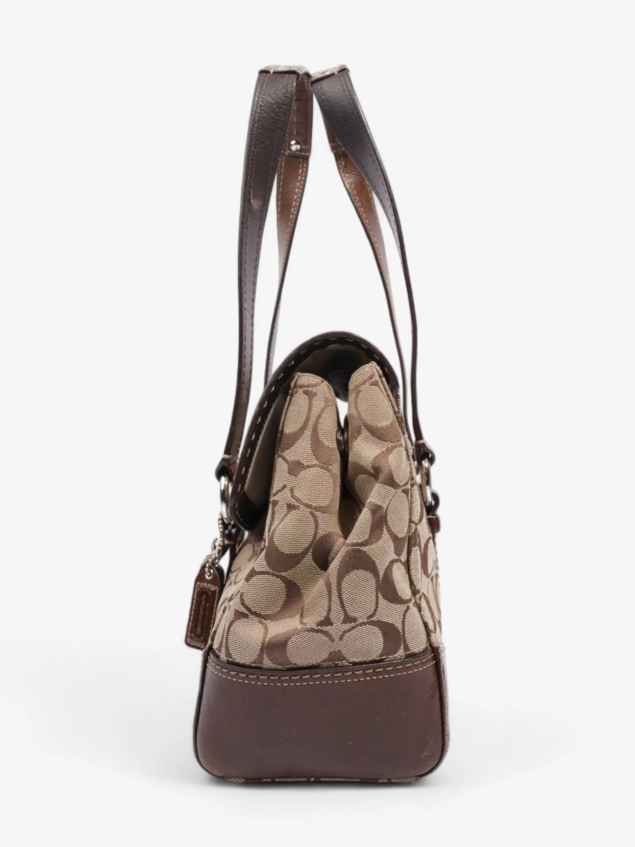 Coach Hampton Flap Satchel Brown Signature Canvas