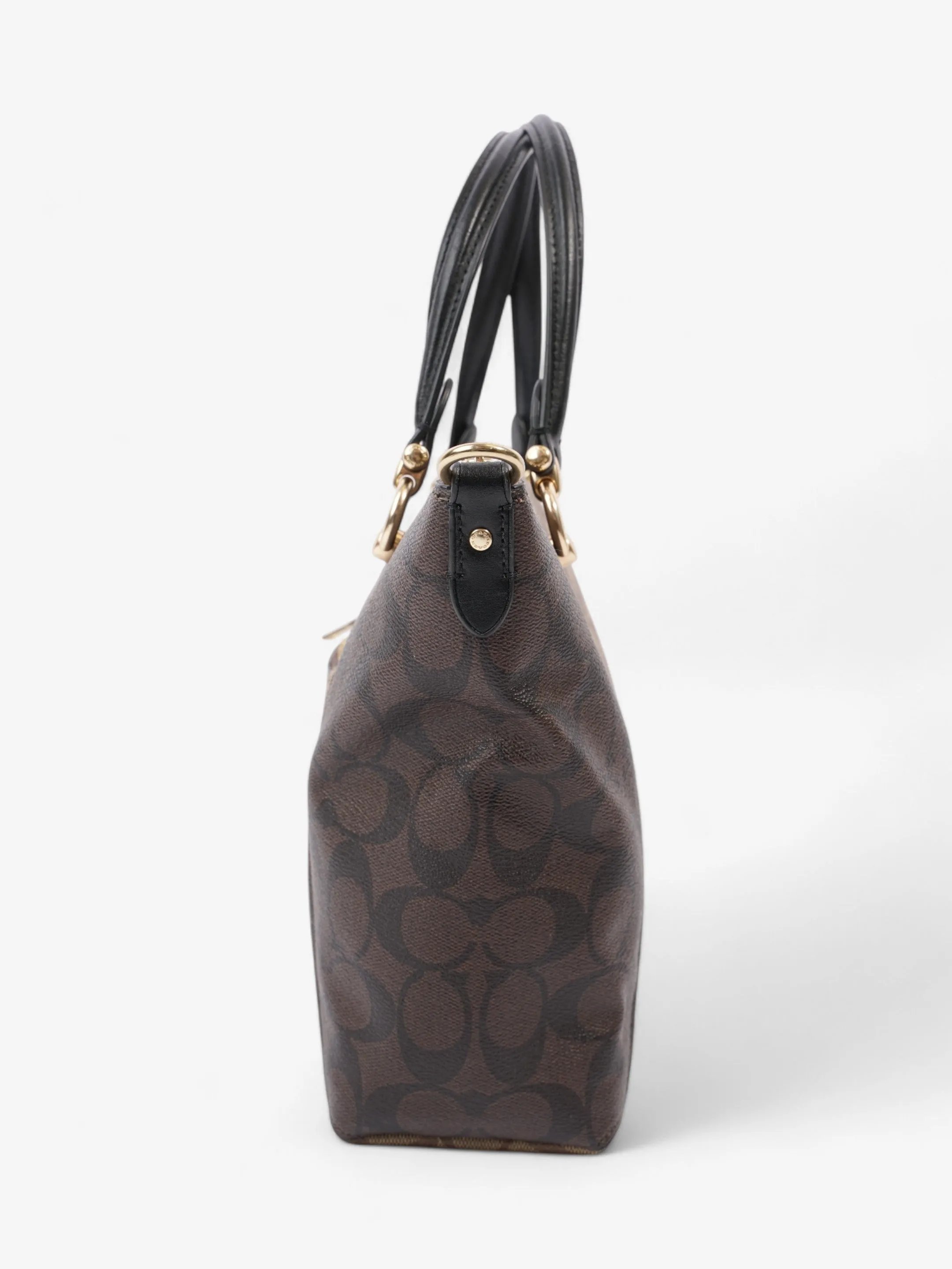 Coach Kacey Satchel Light Brown / Dark Brown Canvas
