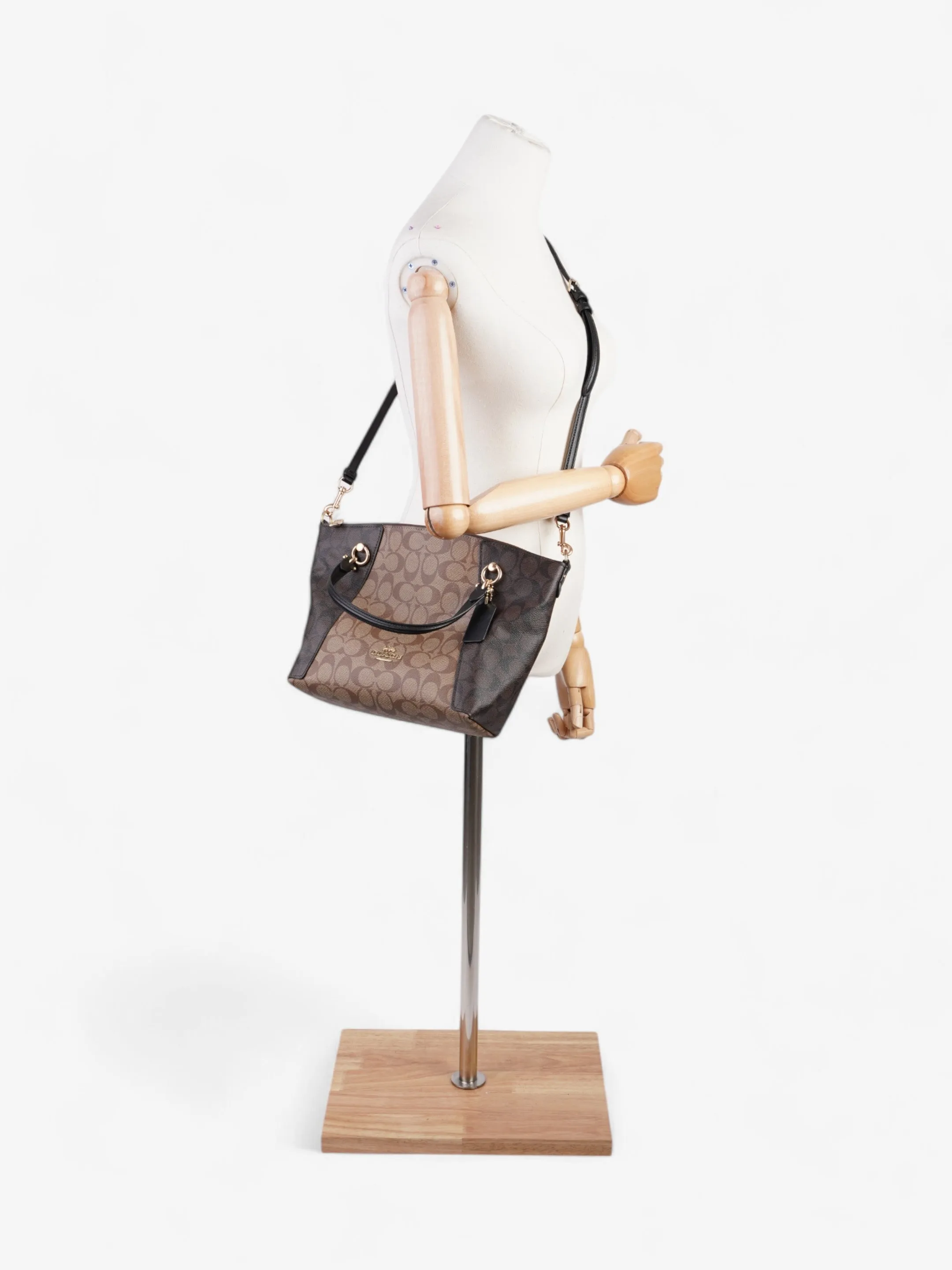 Coach Kacey Satchel Light Brown / Dark Brown Canvas