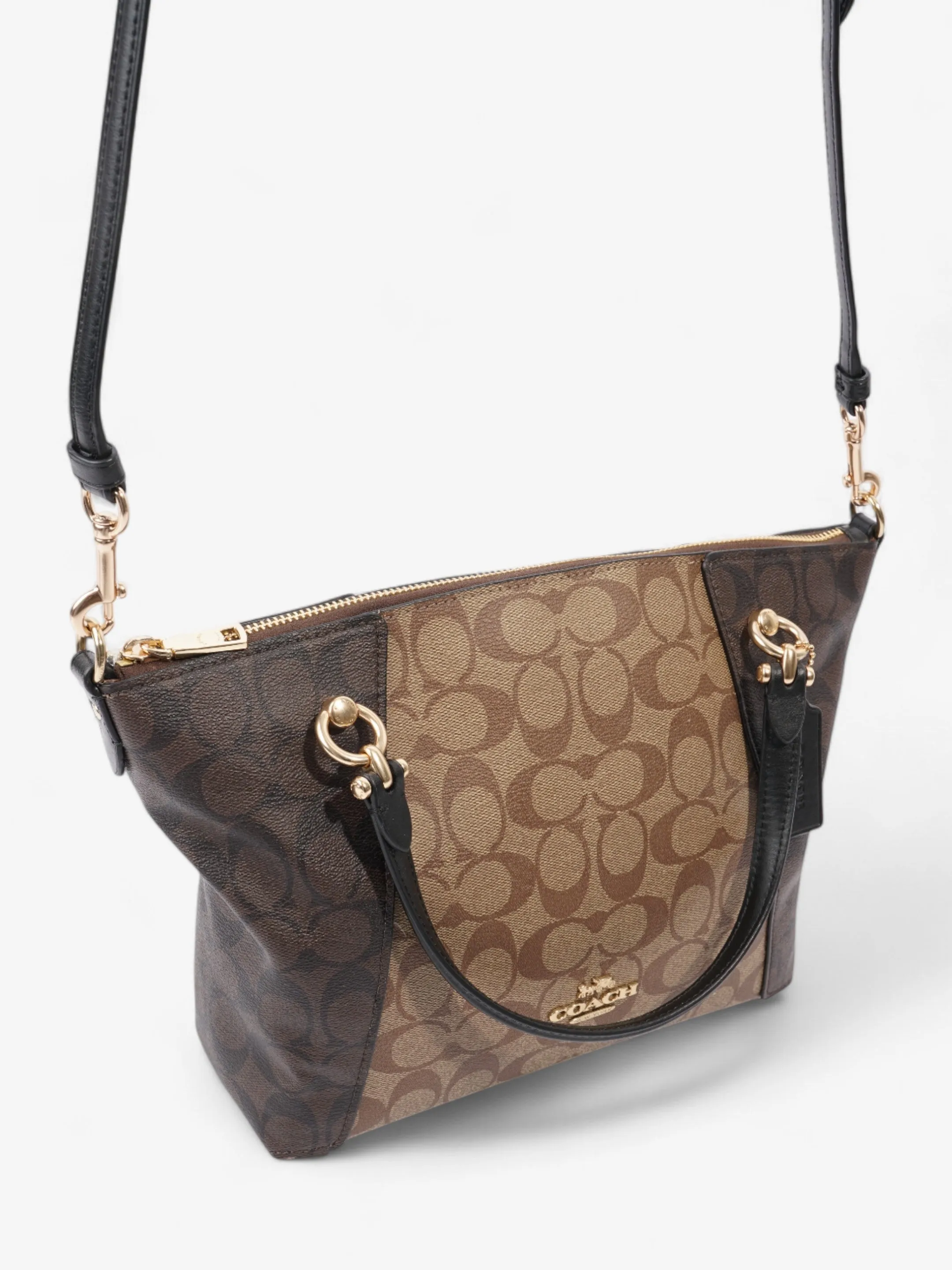 Coach Kacey Satchel Light Brown / Dark Brown Canvas