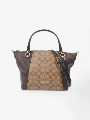 Coach Kacey Satchel Light Brown / Dark Brown Canvas