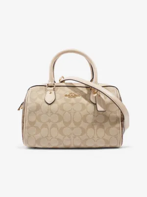 Coach Rowan Satchel Bag  Beige  / Brown Coated Canvas