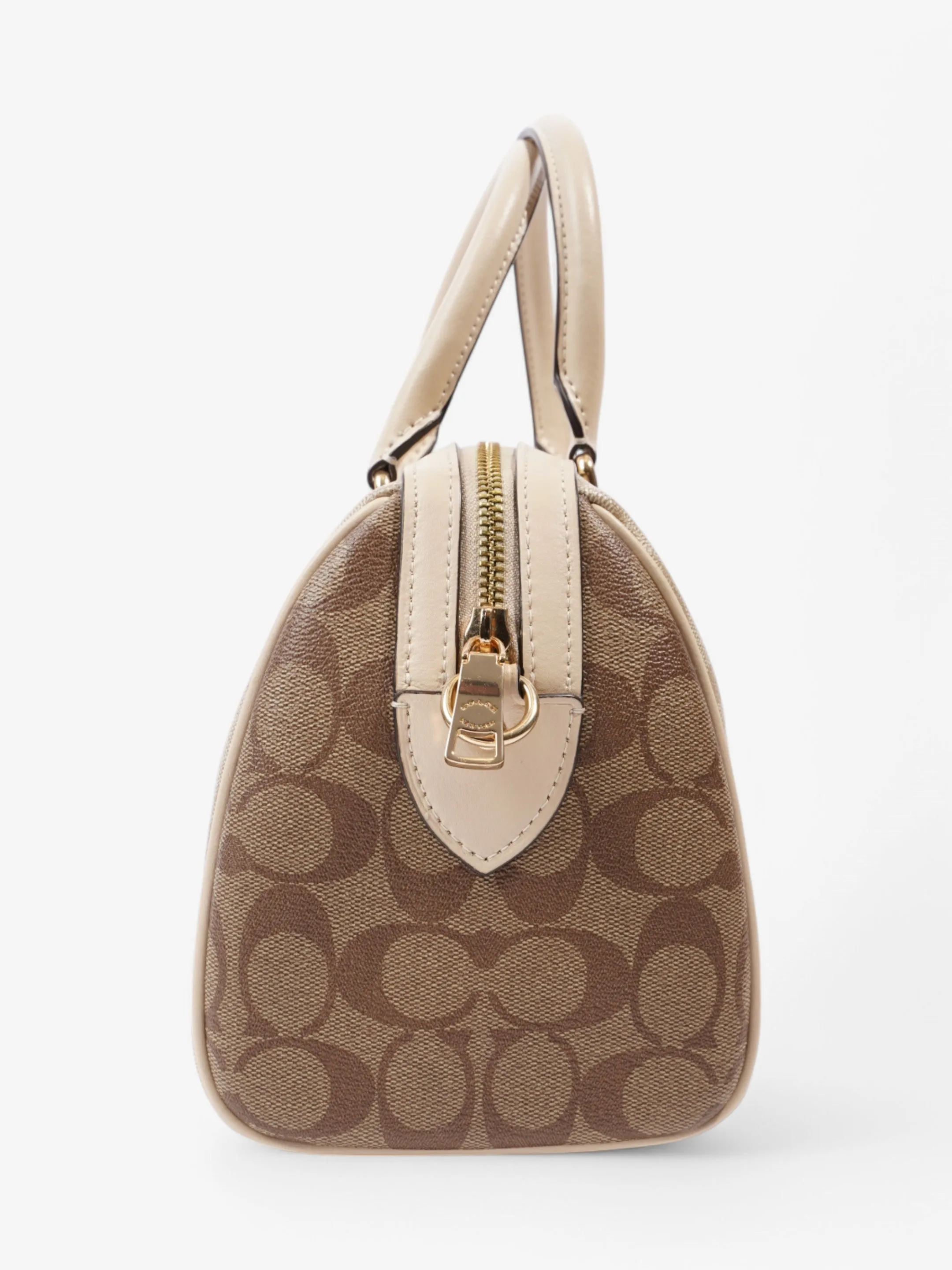 Coach Rowan Satchel Bag  Beige  / Brown Coated Canvas