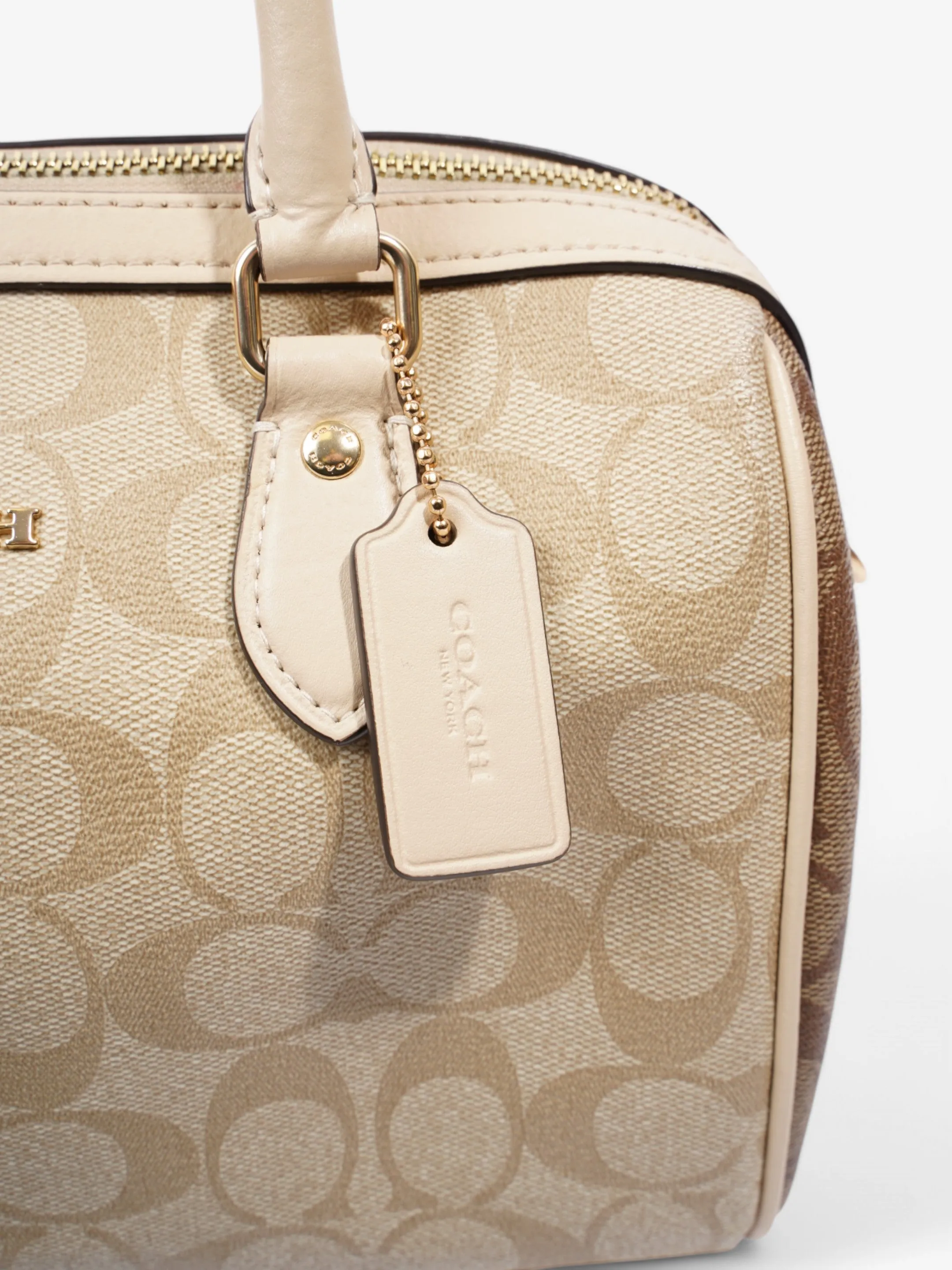 Coach Rowan Satchel Bag  Beige  / Brown Coated Canvas