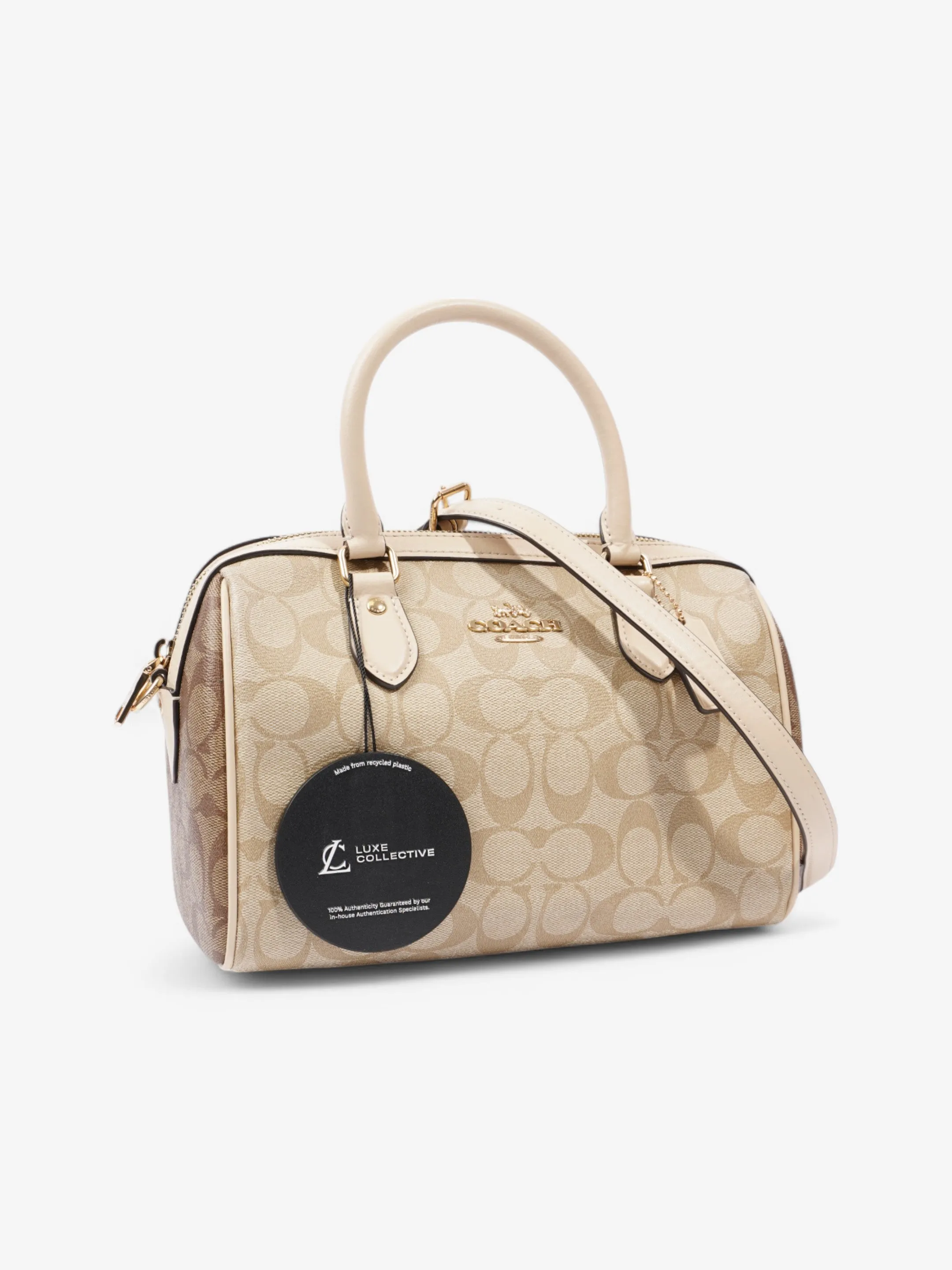 Coach Rowan Satchel Bag  Beige  / Brown Coated Canvas