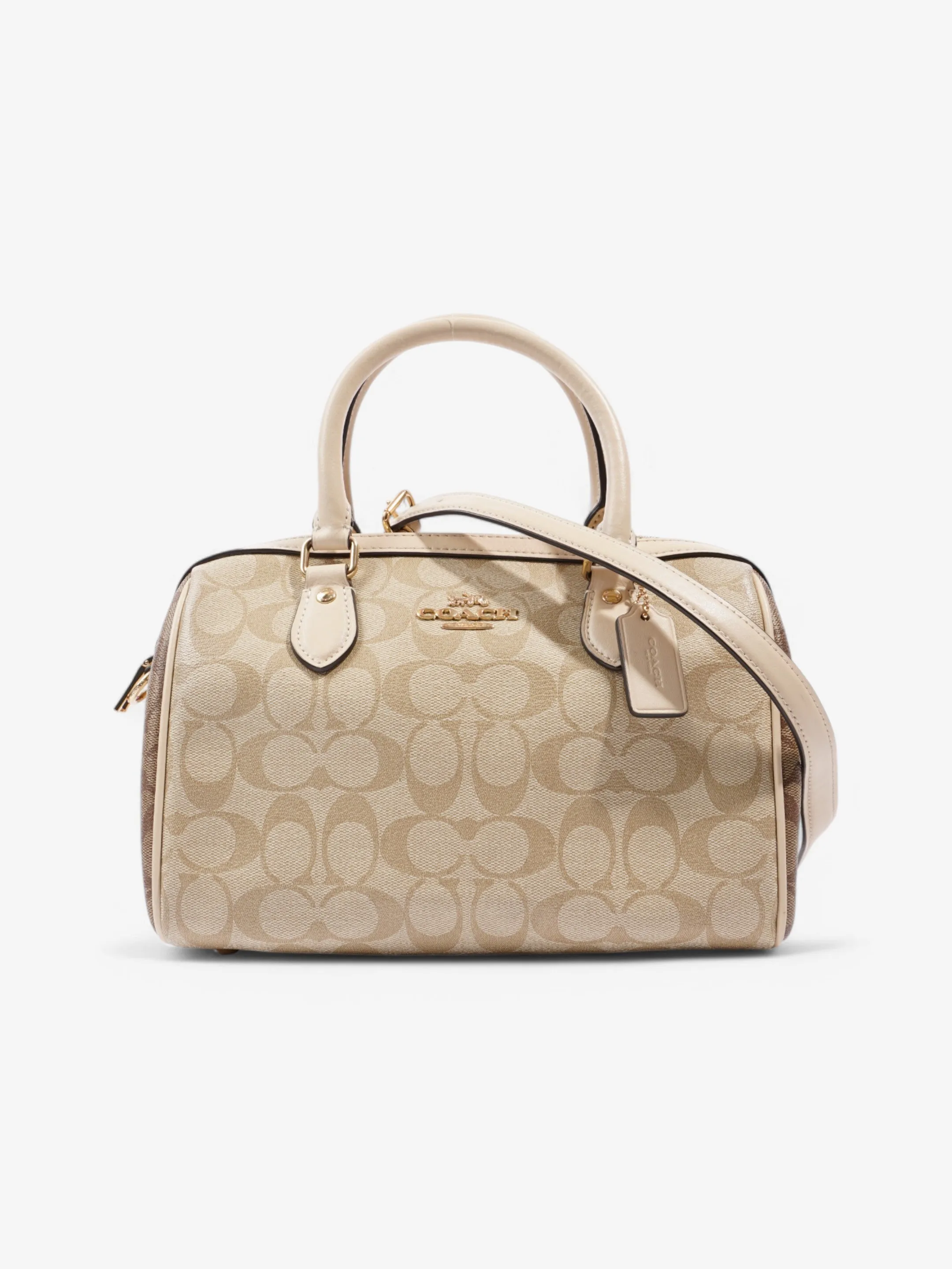 Coach Rowan Satchel Bag  Beige  / Brown Coated Canvas