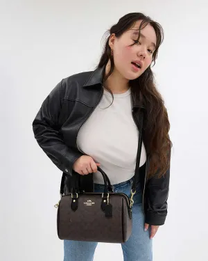 Coach Rowan Satchel Bag In Signature Canvas Signature Canvas-Gold-Walnut-Black