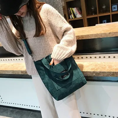 Corduroy Canvas Tote Ladies Casual Shoulder Bag