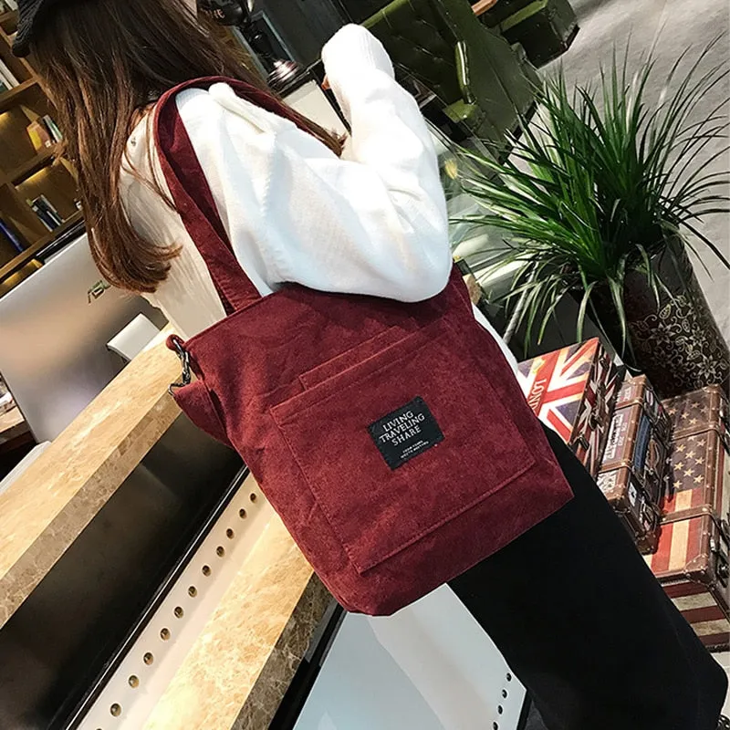 Corduroy Canvas Tote Ladies Casual Shoulder Bag
