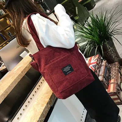 Corduroy Canvas Tote Ladies Casual Shoulder Bag