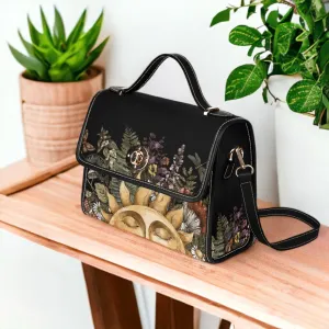 Cottagecore Boho Fern Forest Canvas Satchel Bag, Cute Boho Vegan Leather HandBag, Boho Hippies Gift, Cottagecore Botanic Purse Crossbody Bag