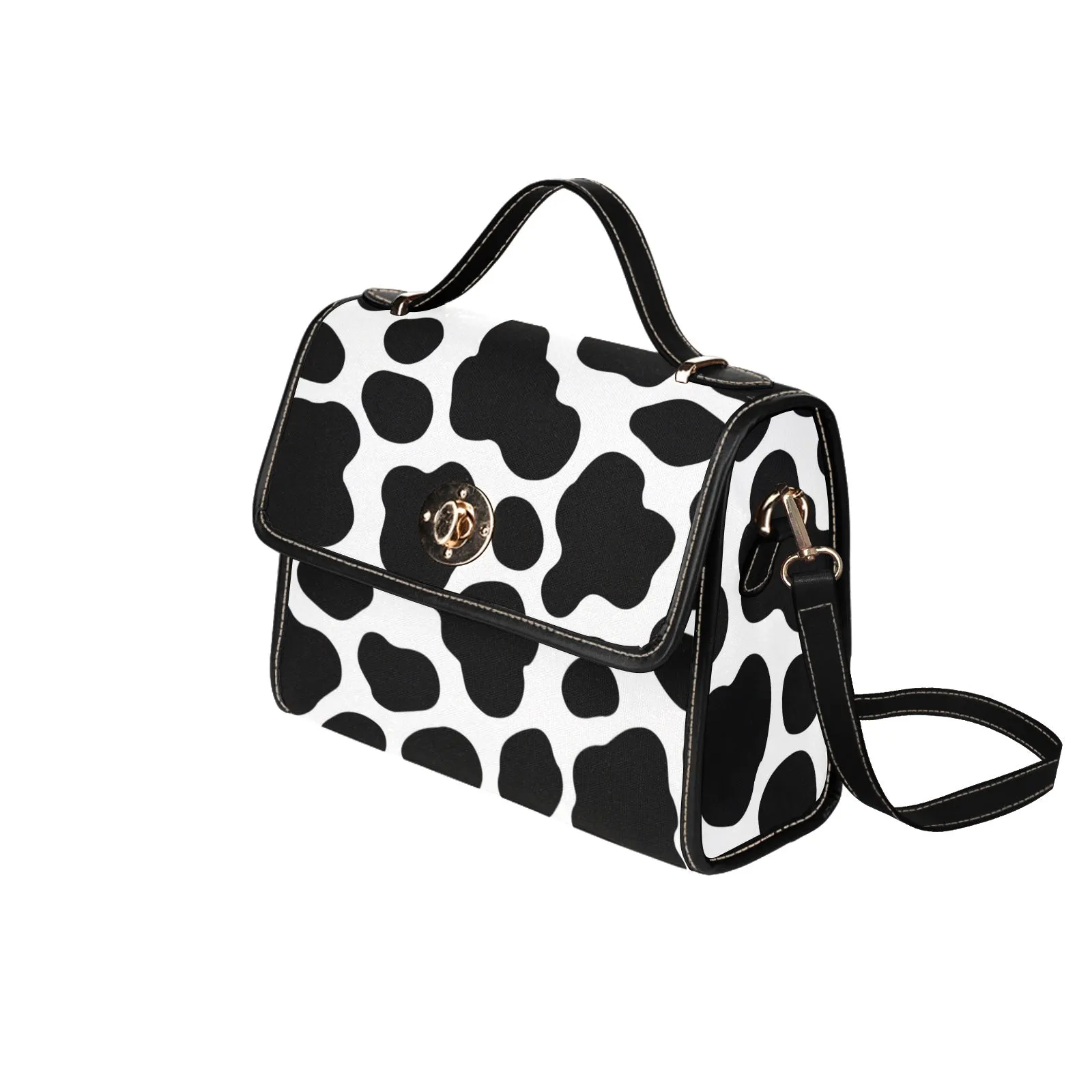 Cow Print Canvas Satchel Bag Purse, Cross Body Bag