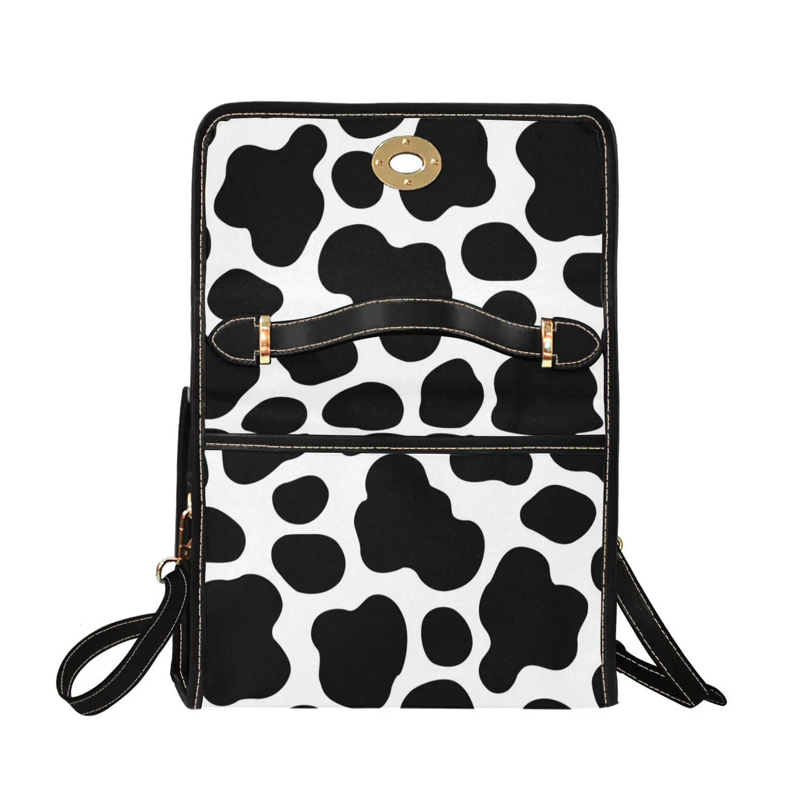 Cow Print Canvas Satchel Bag Purse, Cross Body Bag