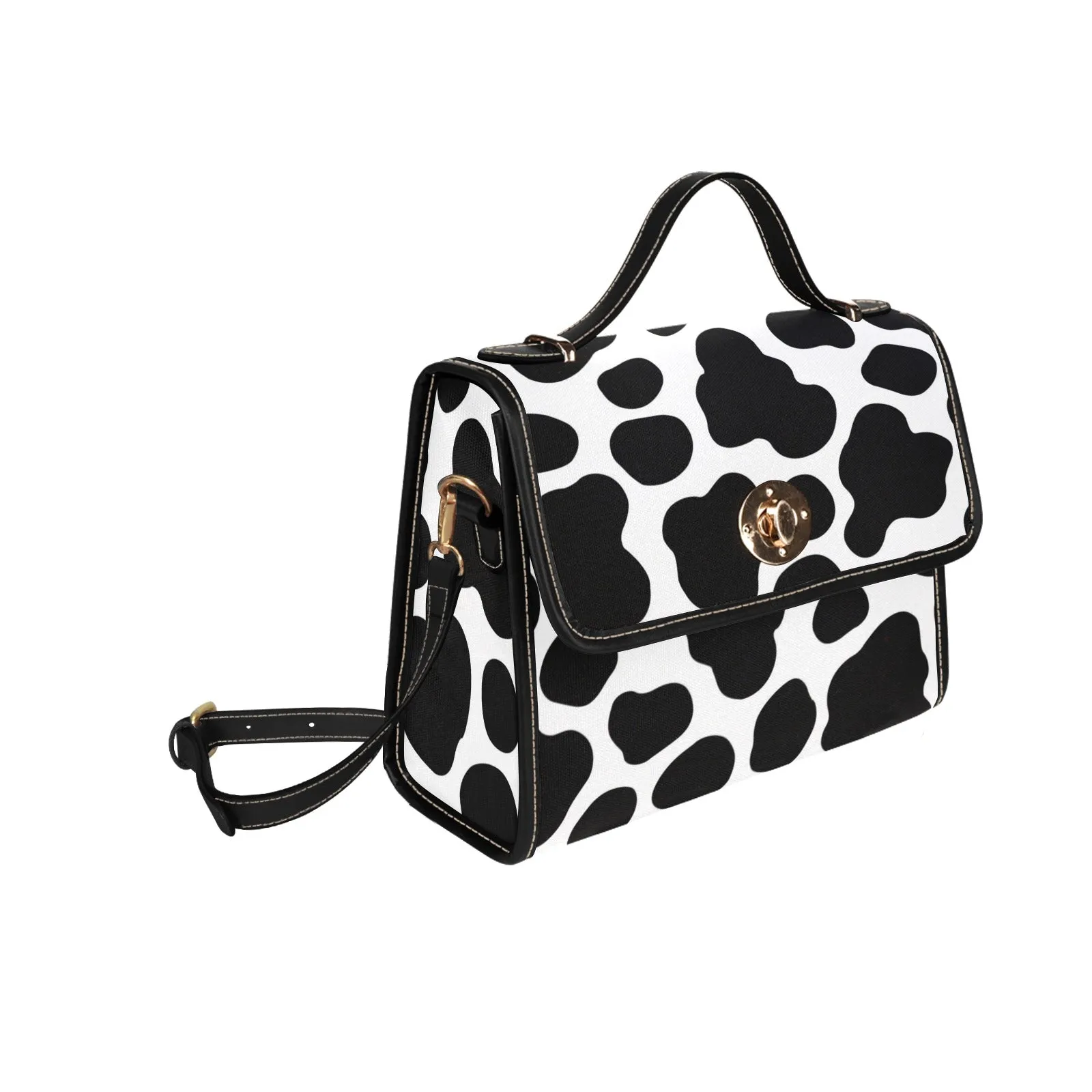 Cow Print Canvas Satchel Bag Purse, Cross Body Bag