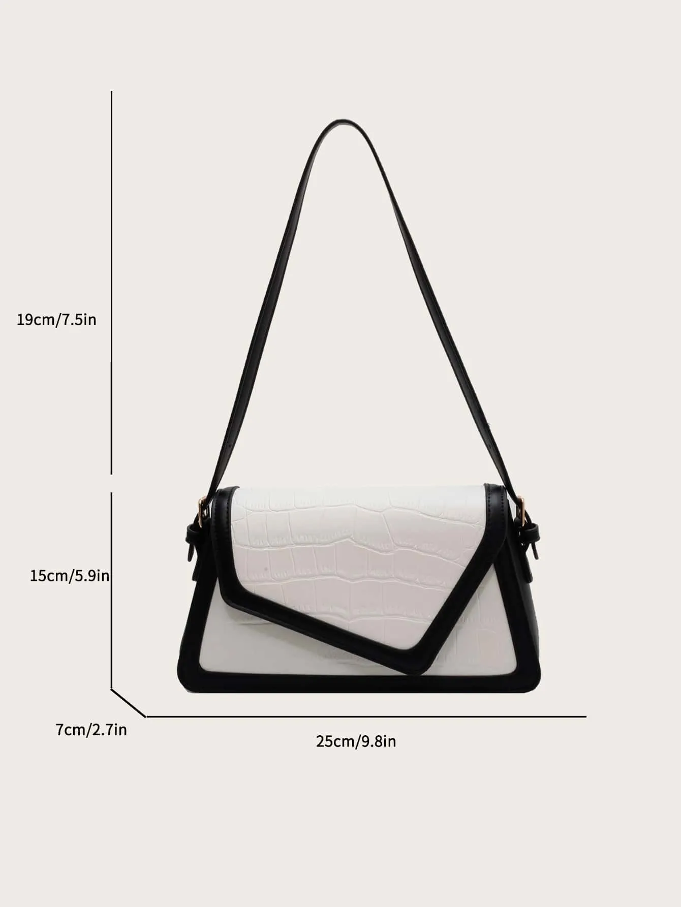 Crocodile Embossed Contrast Binding Flap Square Bag - Black and White
