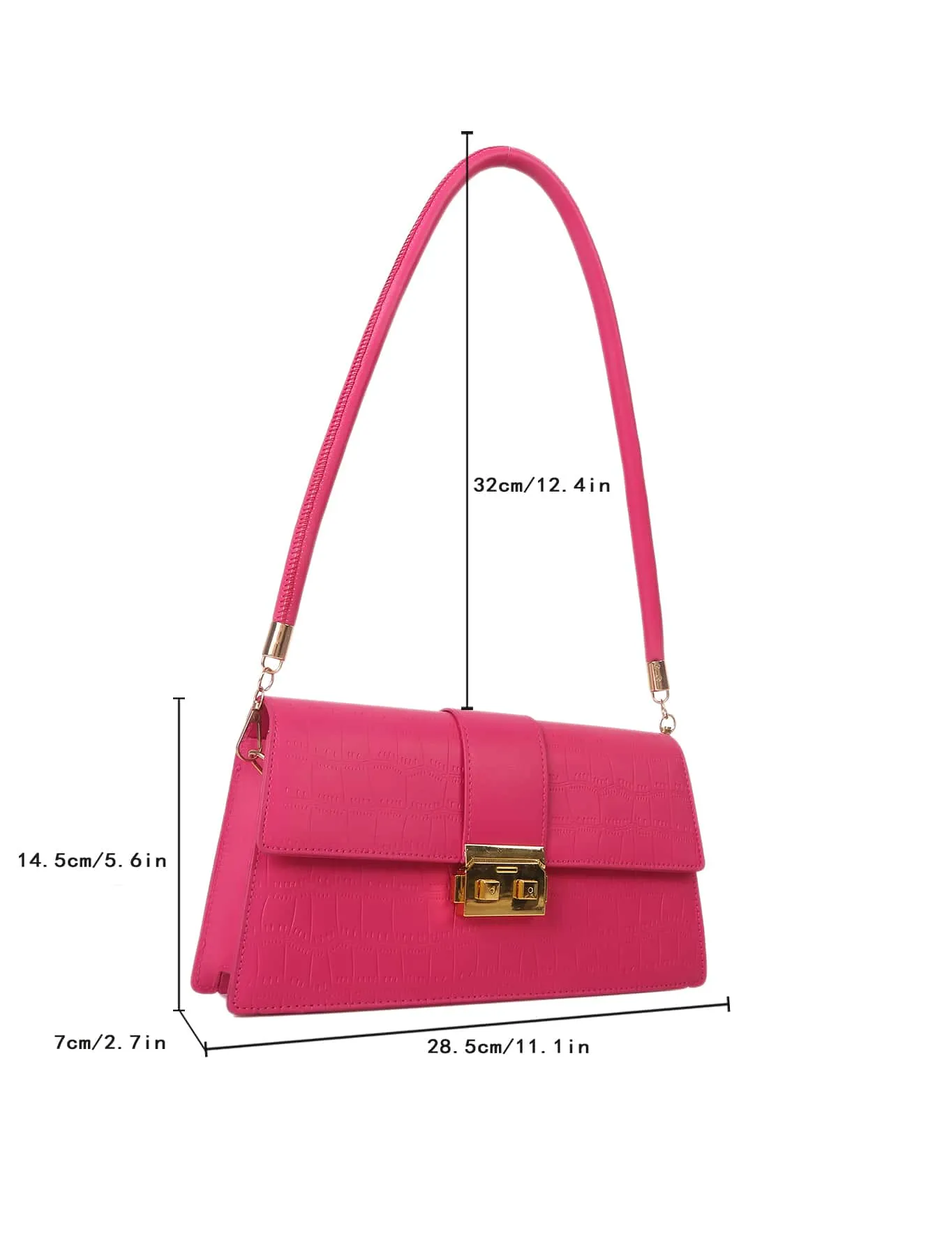 Crocodile Embossed Metal Decor Square Bag - Hot Pink