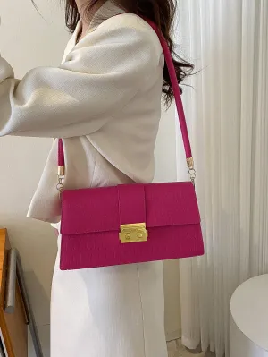 Crocodile Embossed Metal Decor Square Bag - Hot Pink