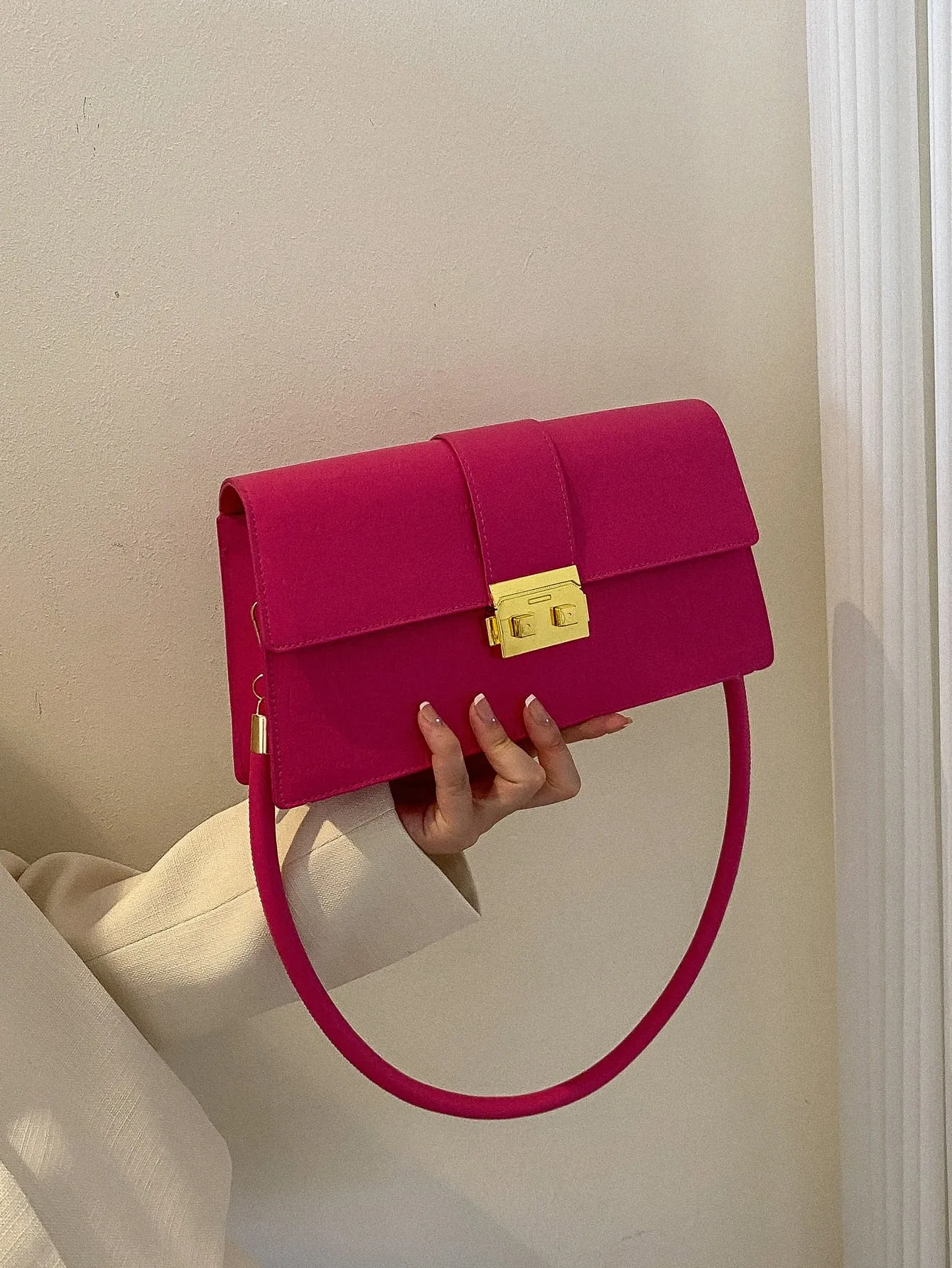 Crocodile Embossed Metal Decor Square Bag - Hot Pink
