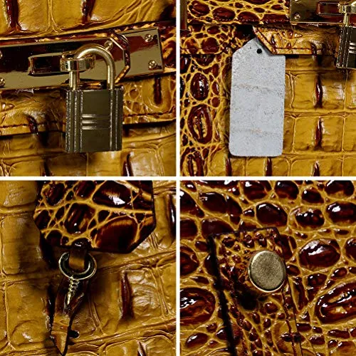 Crocodile Grain Genuine Leather Satchel Bag Women's Cowhide Handbags Chain Shoulder Messenger Bags Woman (35#=35cm18cm26cm, Brown)