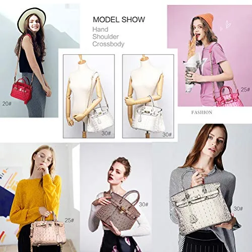 Crocodile Grain Genuine Leather Satchel Bag Women's Cowhide Handbags Chain Shoulder Messenger Bags Woman (35#=35cm18cm26cm, Brown)