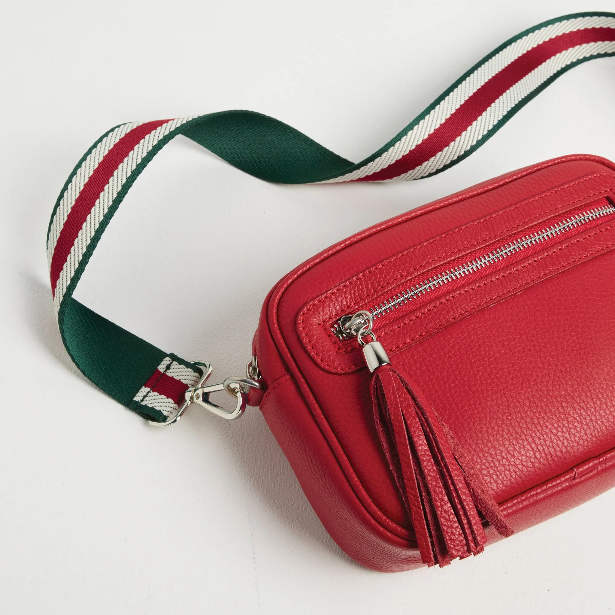 Crossbody Strap - Green Stripe (Silver Hardware)