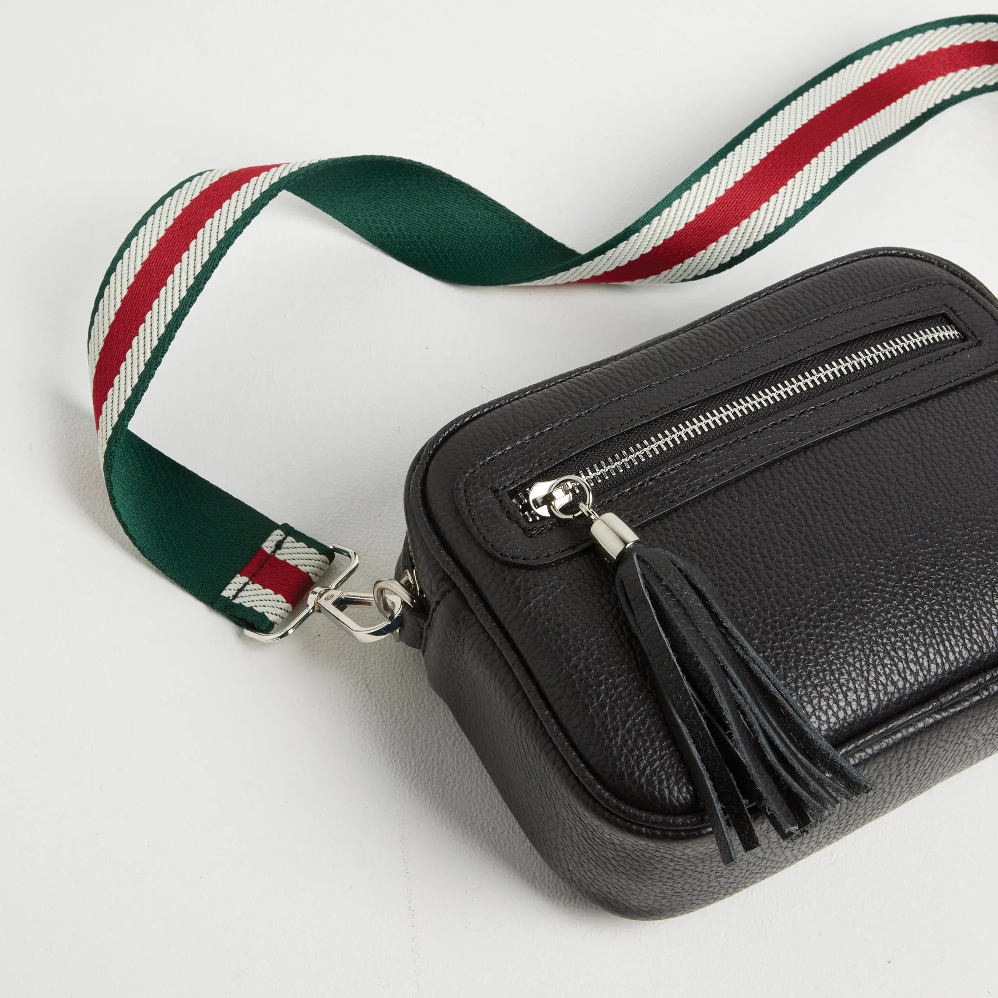 Crossbody Strap - Green Stripe (Silver Hardware)
