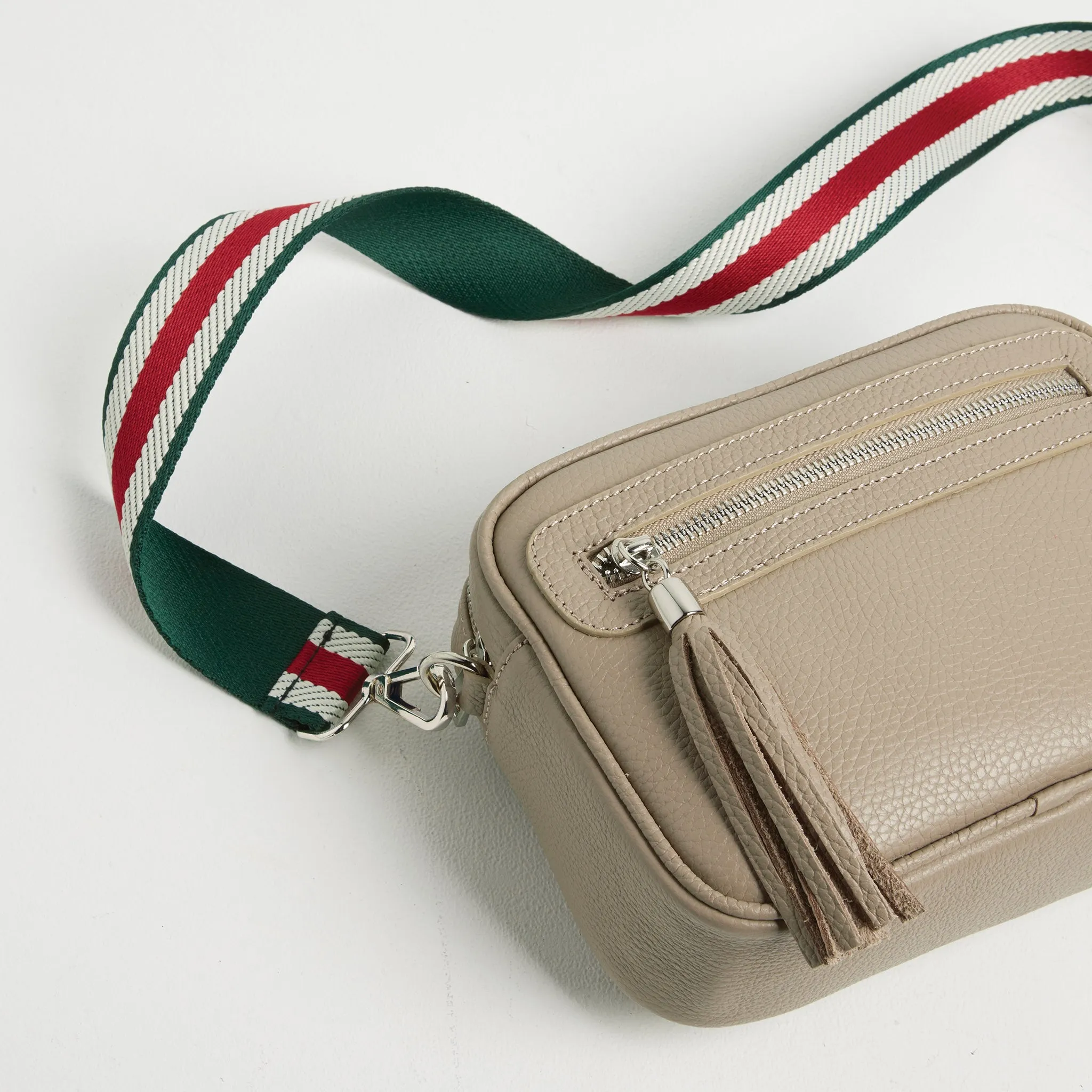 Crossbody Strap - Green Stripe (Silver Hardware)
