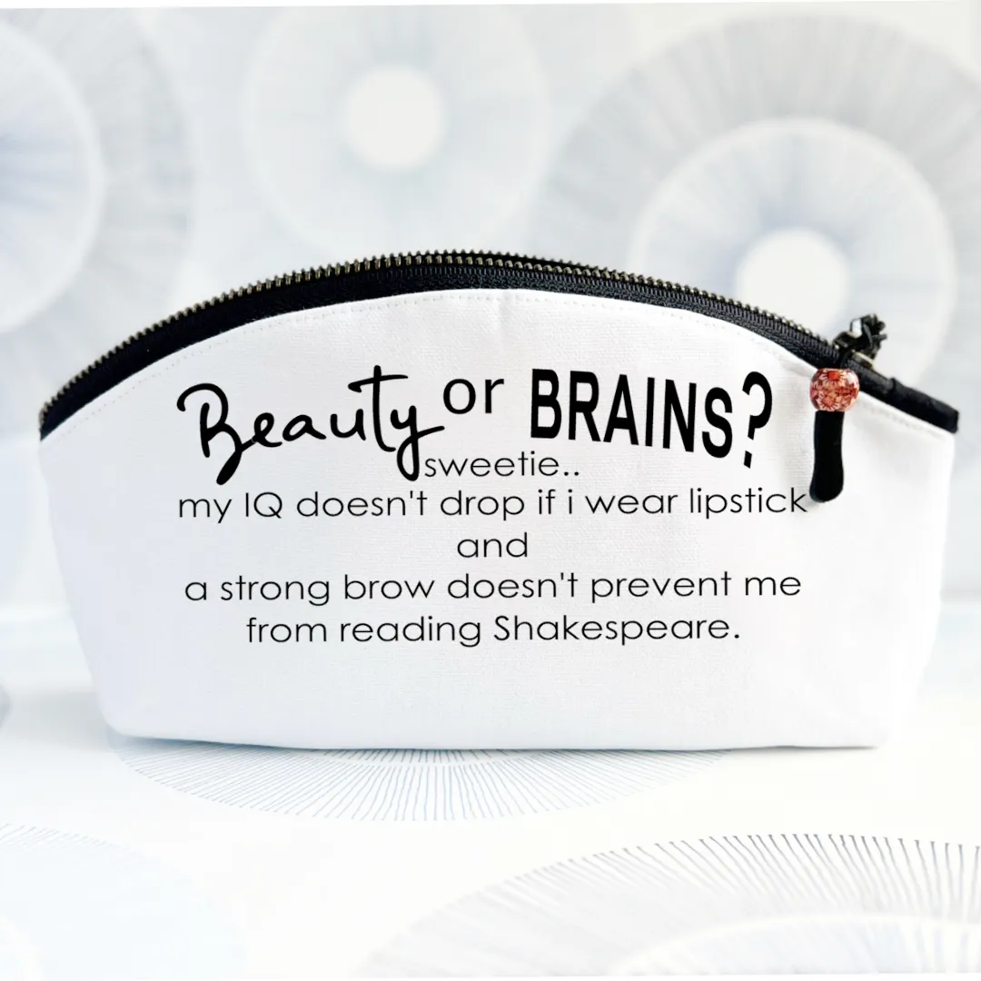 Curvy Canvas Cosmetic Bag - Beauty OR Brains?