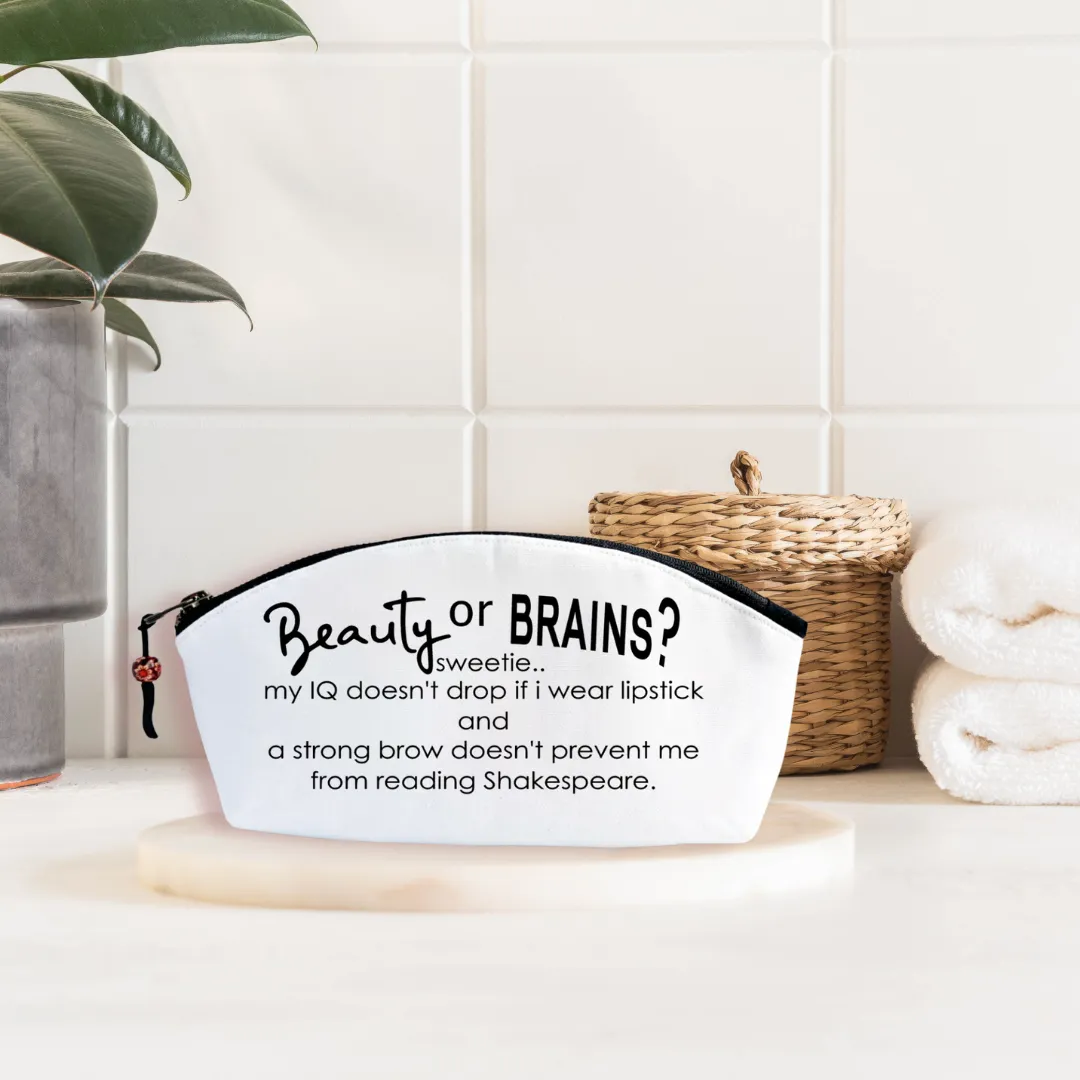 Curvy Canvas Cosmetic Bag - Beauty OR Brains?