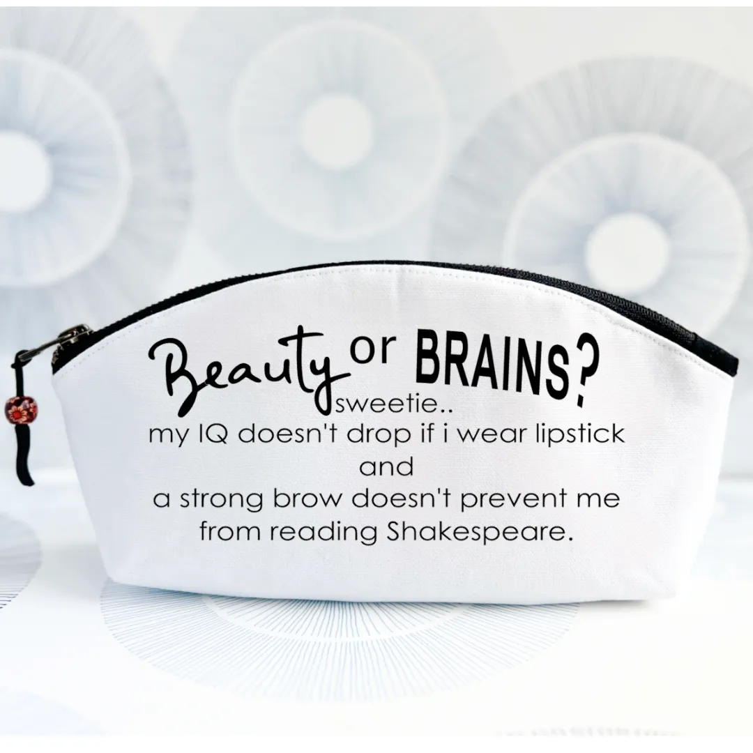 Curvy Canvas Cosmetic Bag - Beauty OR Brains?