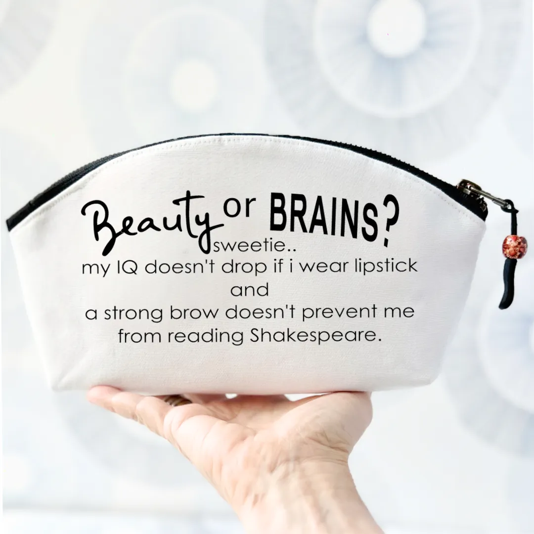 Curvy Canvas Cosmetic Bag - Beauty OR Brains?