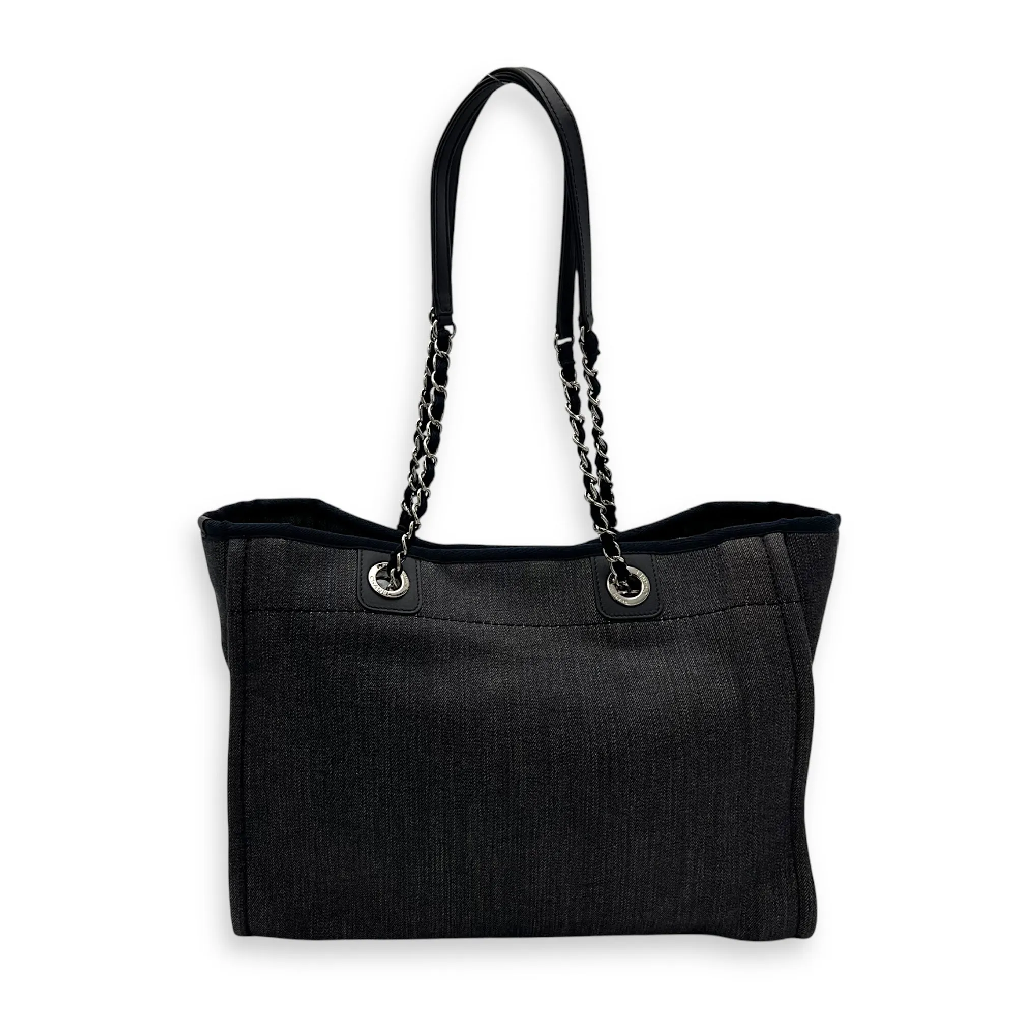 Deauville Small Blue Tote Bag in Canvas, Silver hardware
