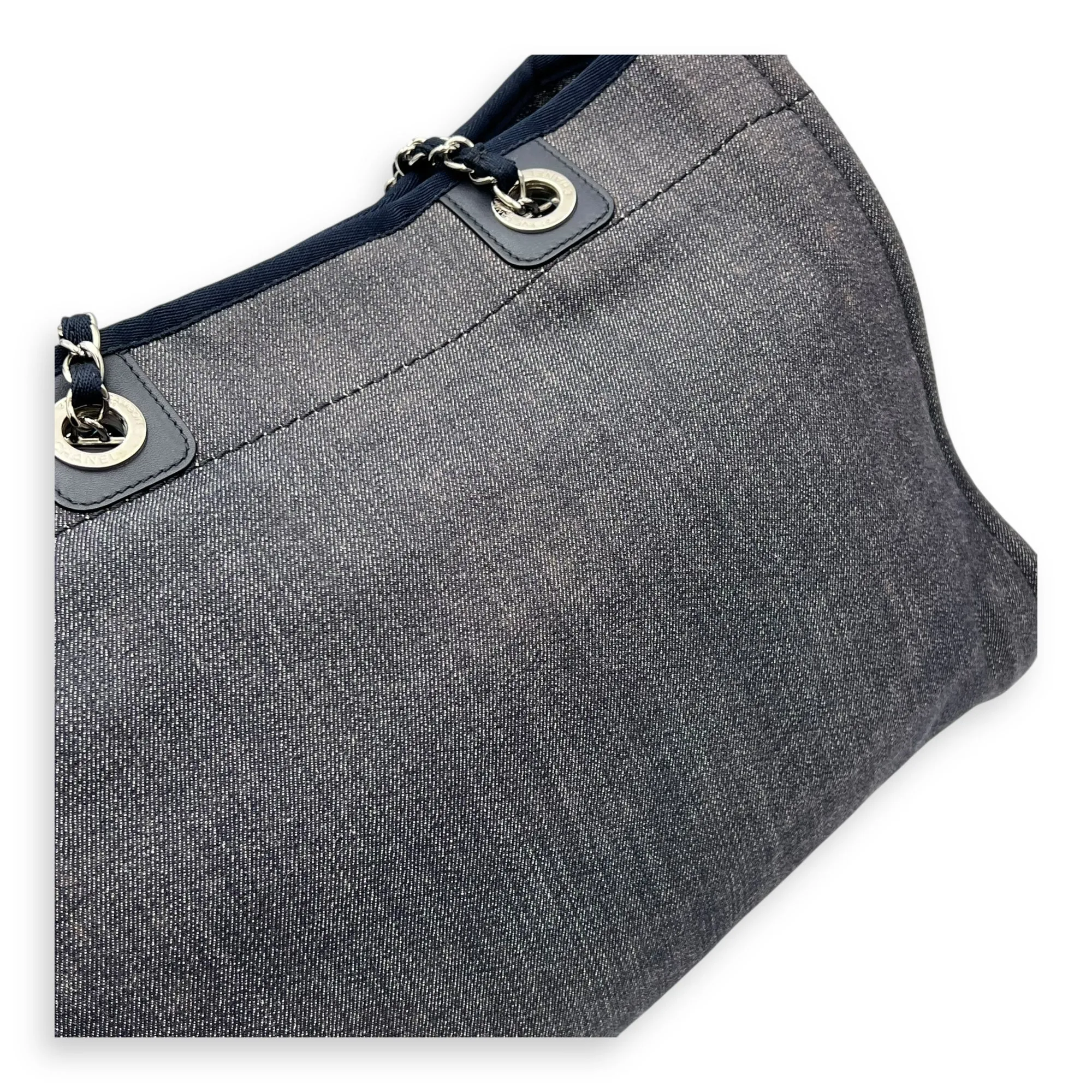 Deauville Small Blue Tote Bag in Canvas, Silver hardware