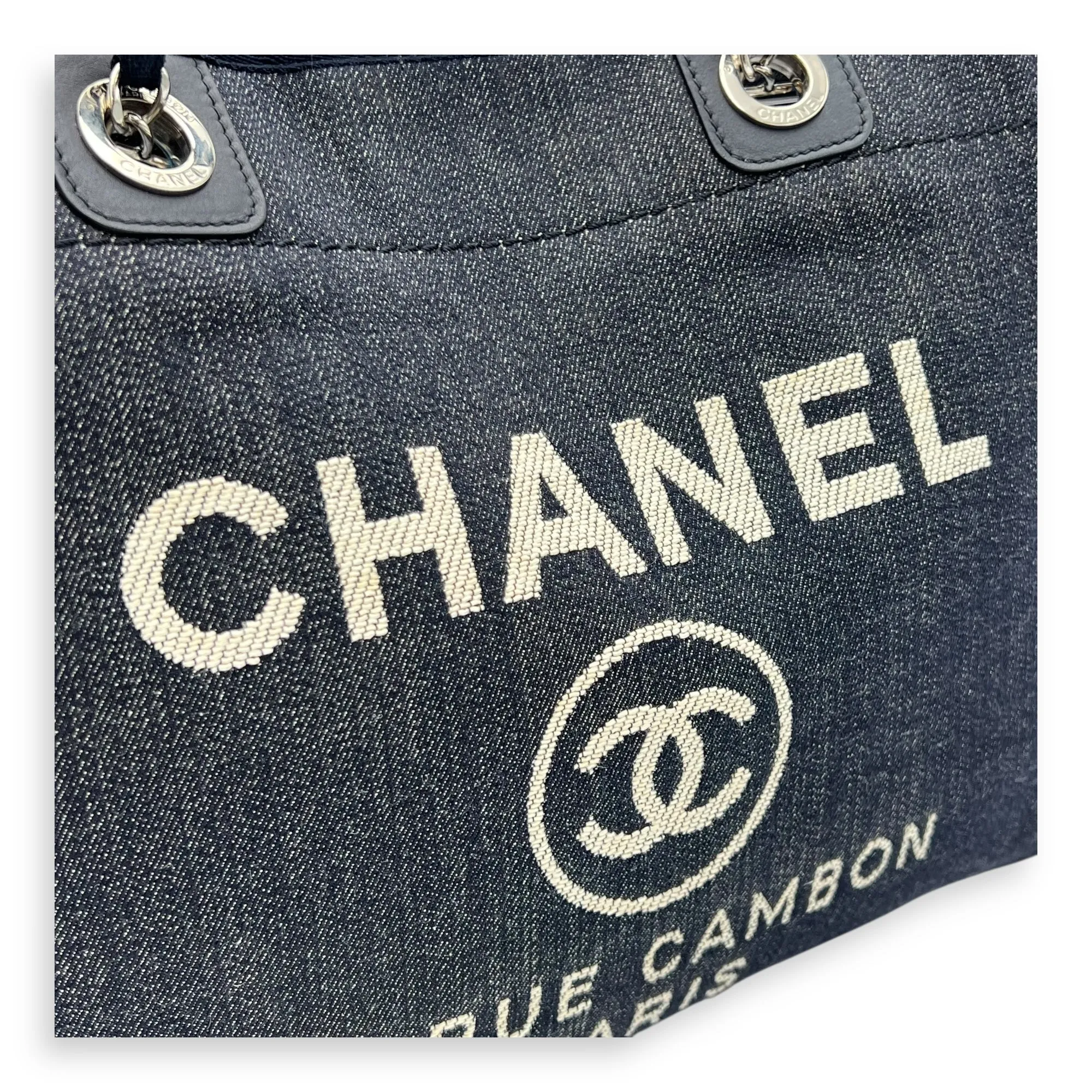 Deauville Small Blue Tote Bag in Canvas, Silver hardware