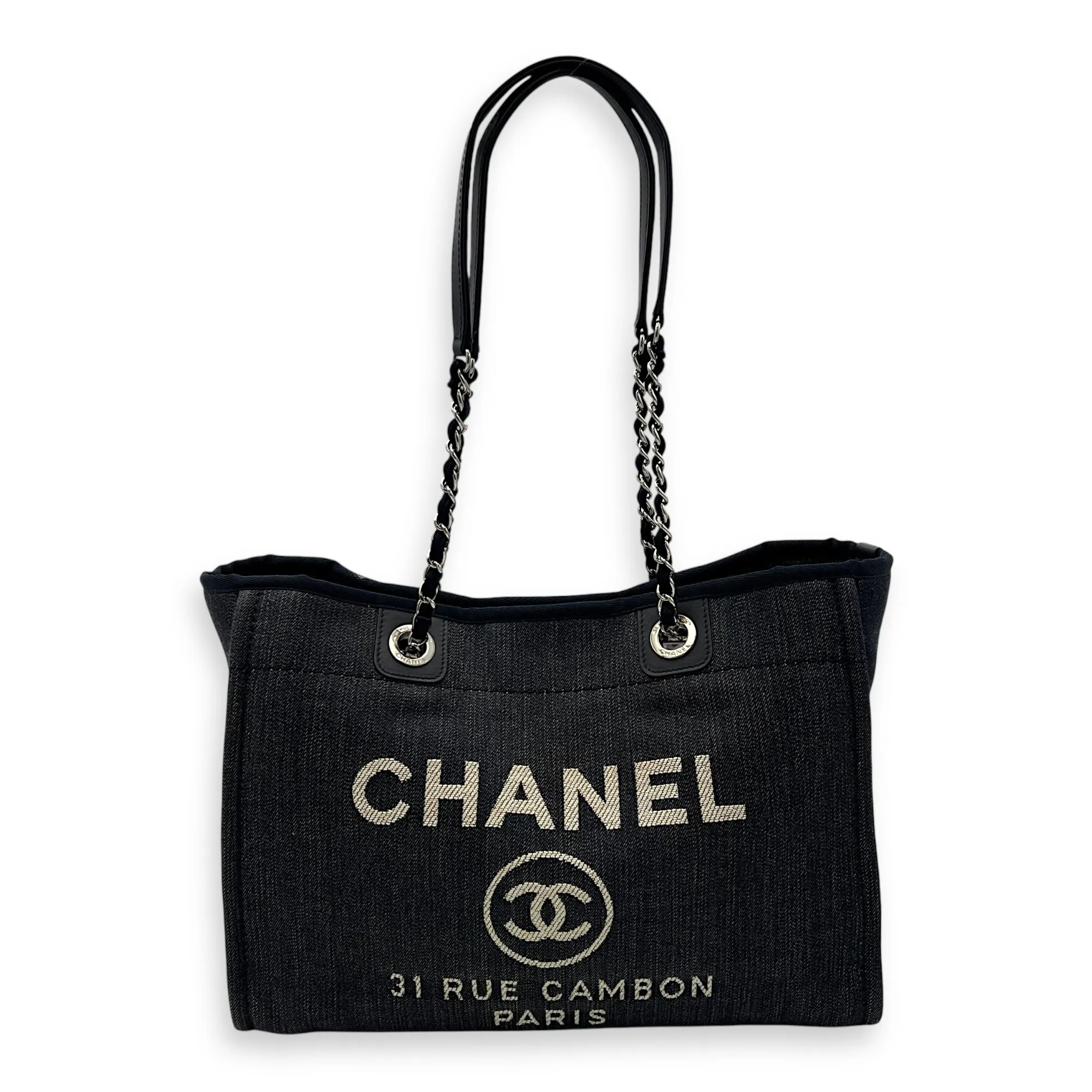 Deauville Small Blue Tote Bag in Canvas, Silver hardware