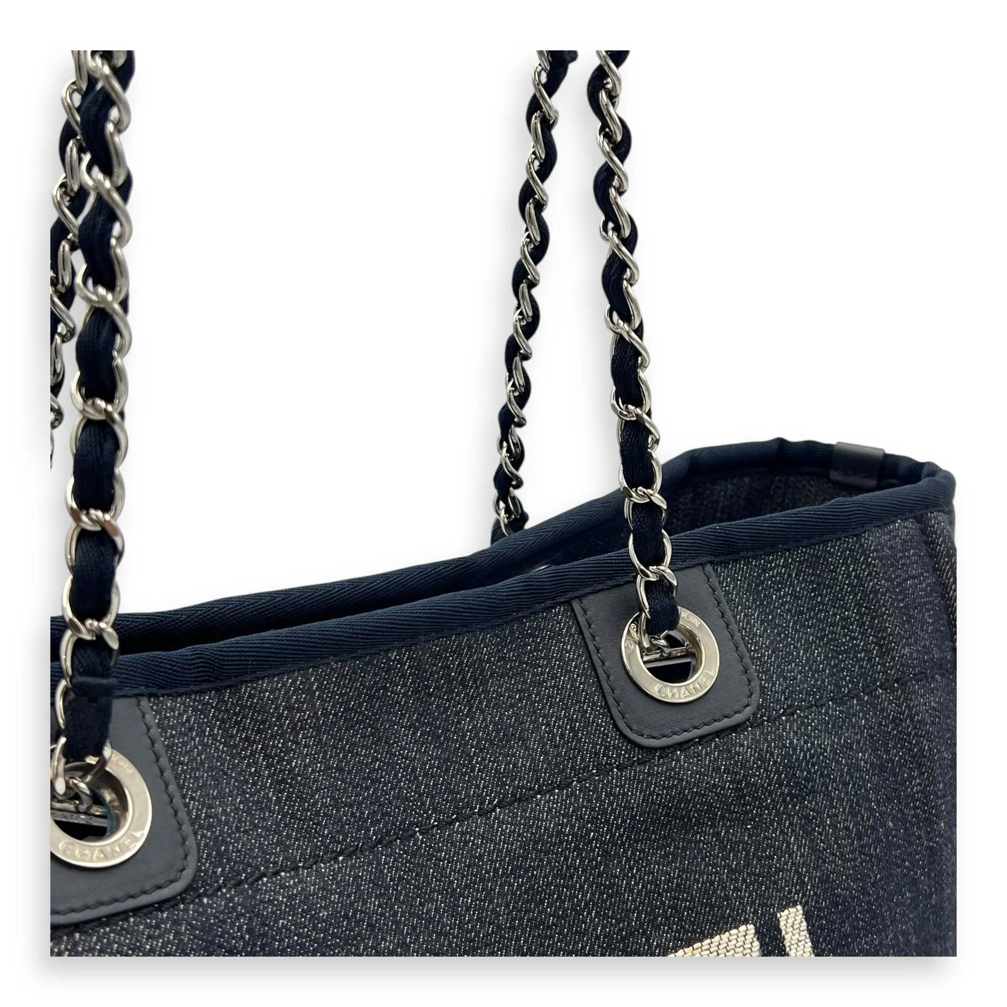 Deauville Small Blue Tote Bag in Canvas, Silver hardware