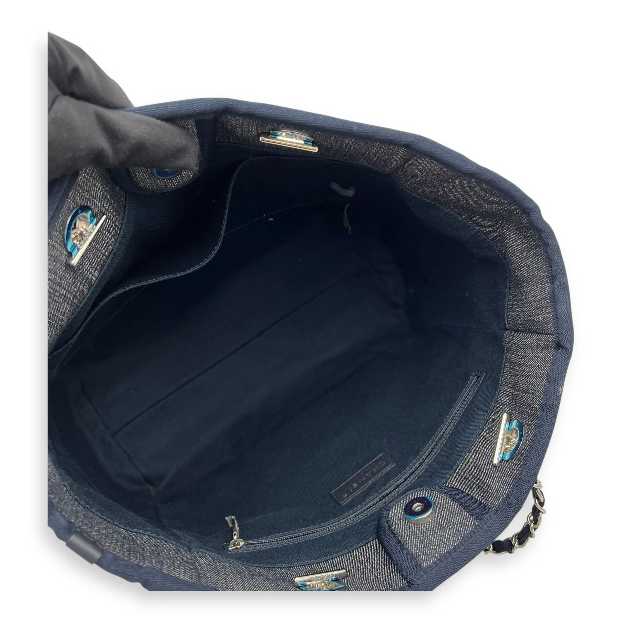 Deauville Small Blue Tote Bag in Canvas, Silver hardware