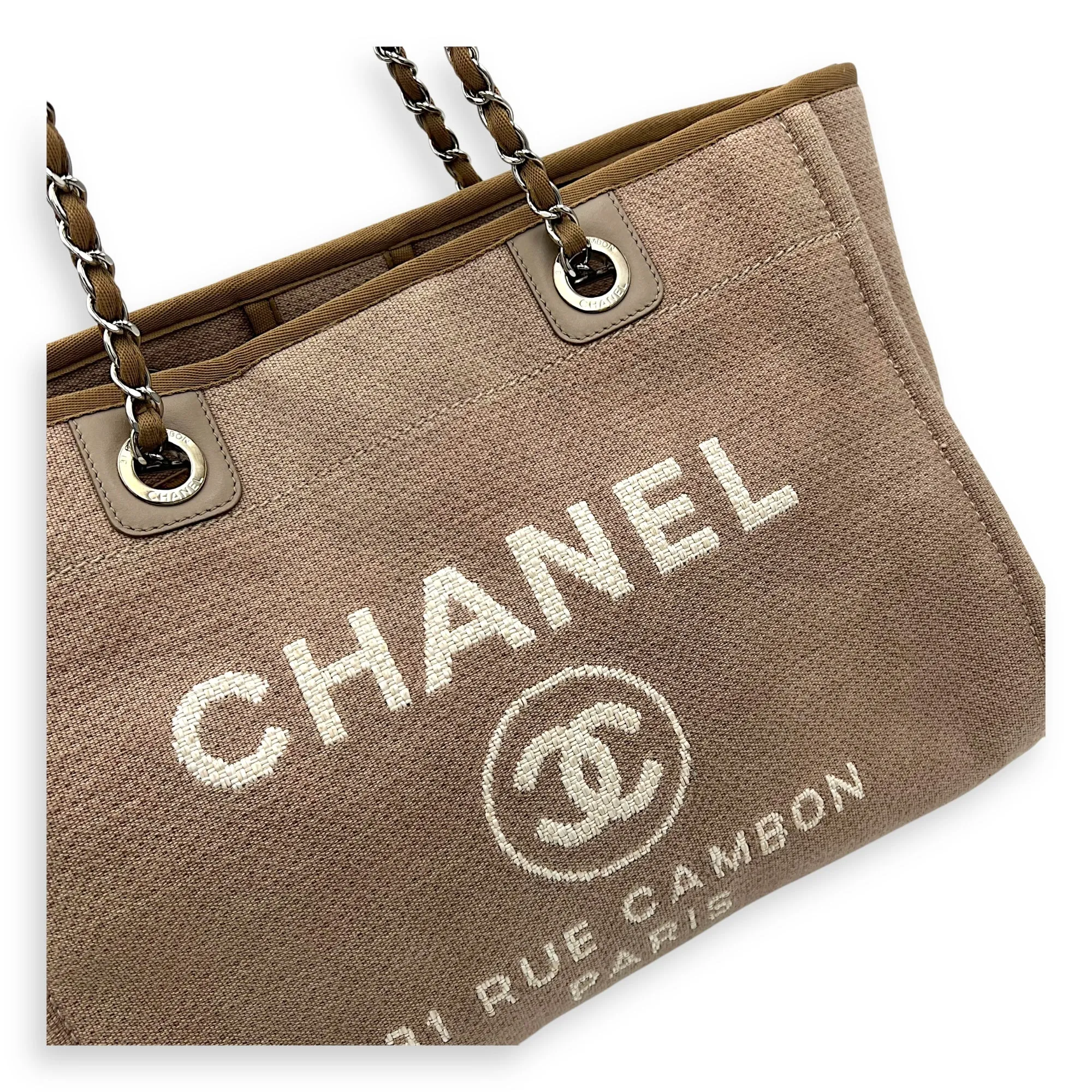 Deauville Tote Bag Brown in Canvas, Silver hardware