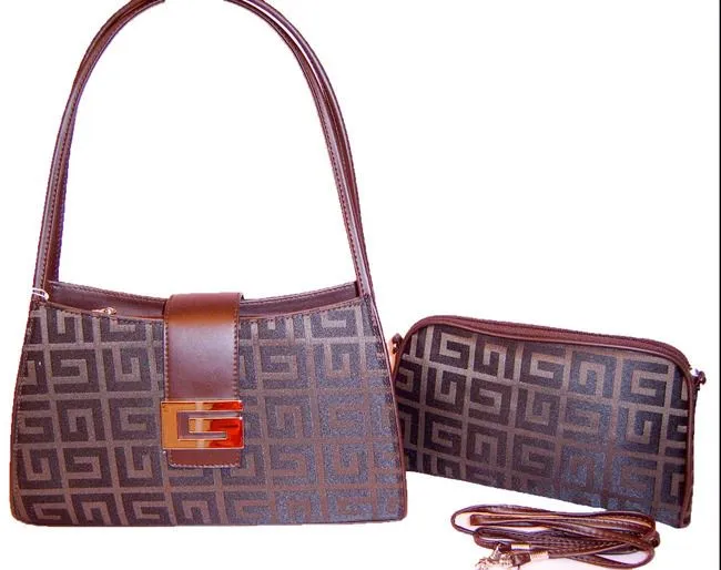 Designer Inspired black G canvas plaid dual bags handbag purse set