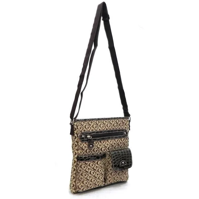 Designer inspired canvas G signature Cross-body bag pocket messenger