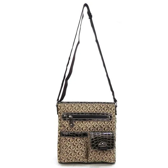Designer inspired canvas G signature Cross-body bag pocket messenger