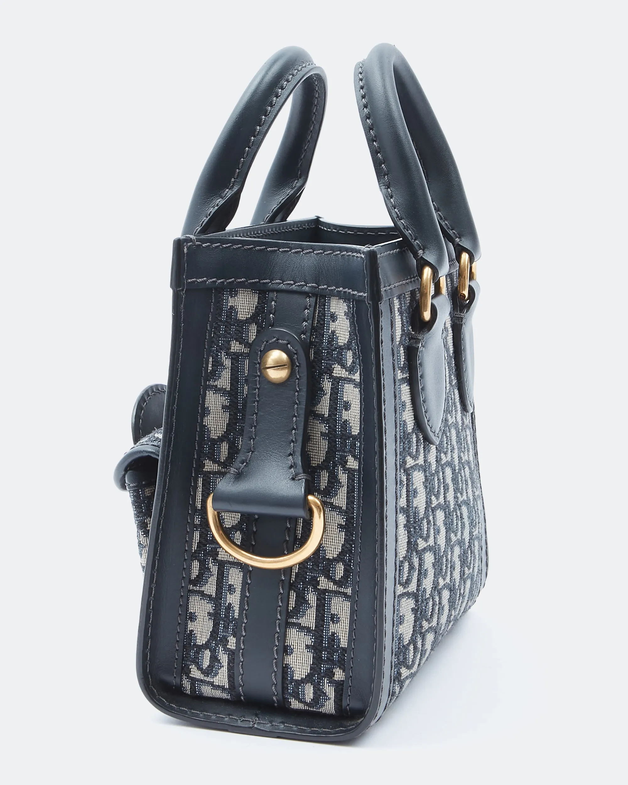 Dior Navy Oblique Canvas Logo Mini Tote Bag